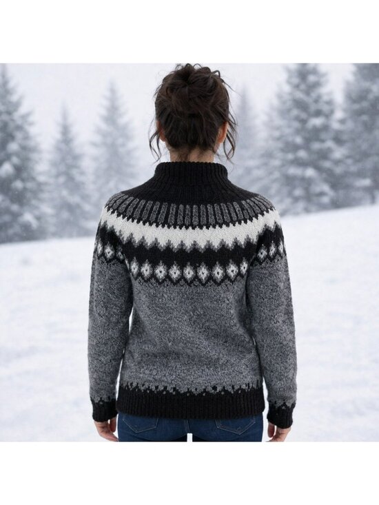 Handmade Milagros Imports Alpaca Wool Sweater Nordic Pattern Black/Grey/White Wo - Picture 12 of 15